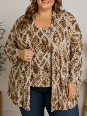 Alfred Dunner Brown and Cream Patterned Top